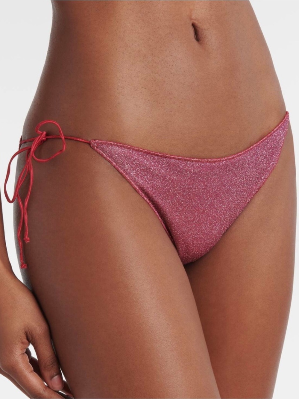 Oseree Lumiere Shade Glitter Side Tie 
Bikini Bottom Only in Sunset Pink Large